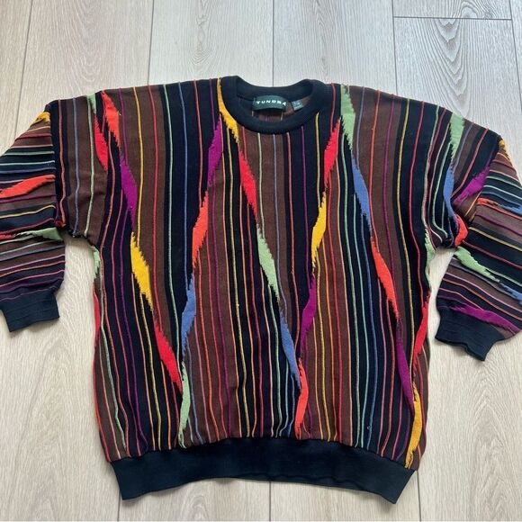 VTG Tundra Canada 1990’s COOGI Style Multicolored Sweater Size Large 3D Texture - Picture 4 of 9